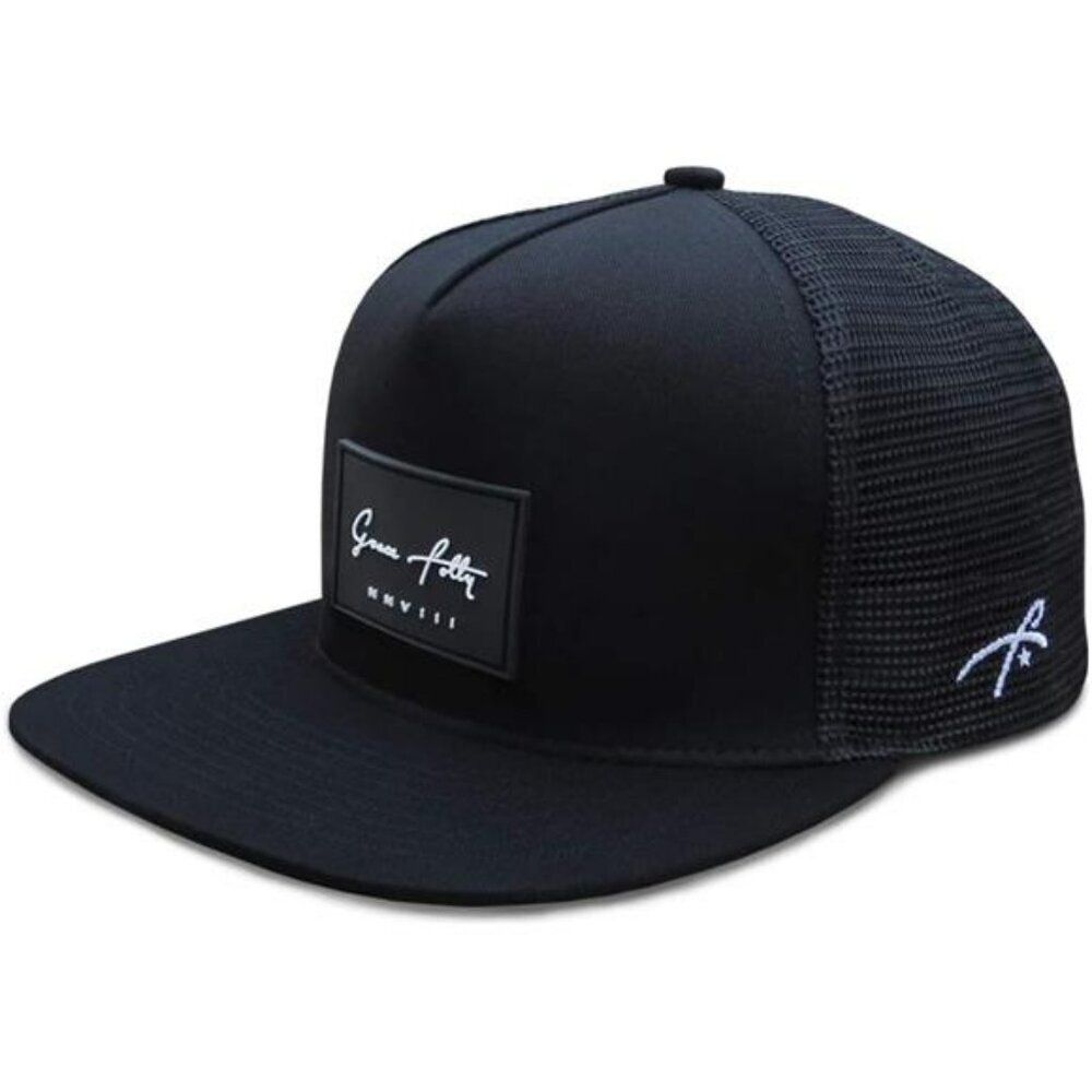 Flat Bill Trucker Hat Mesh Snapback Adjustable Cap for Men and Women Black